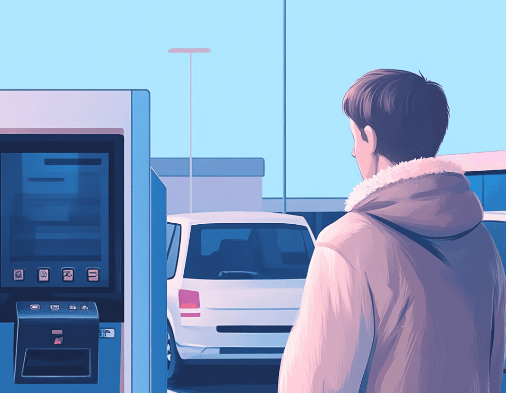 Illustration of a man waiting for a parking machine