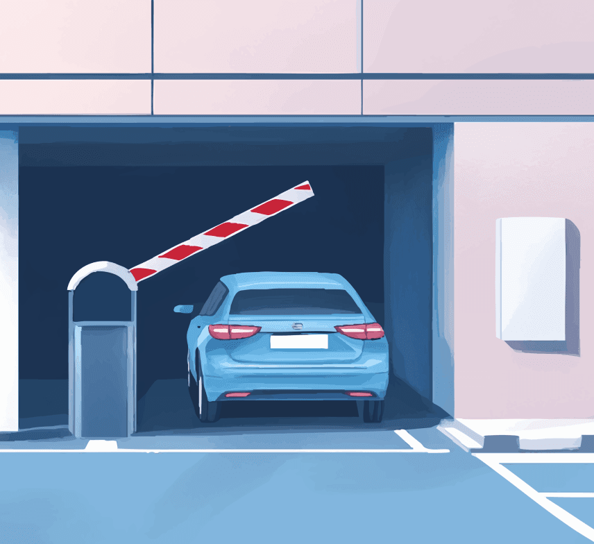 Illustration of a car going through a parking barrier