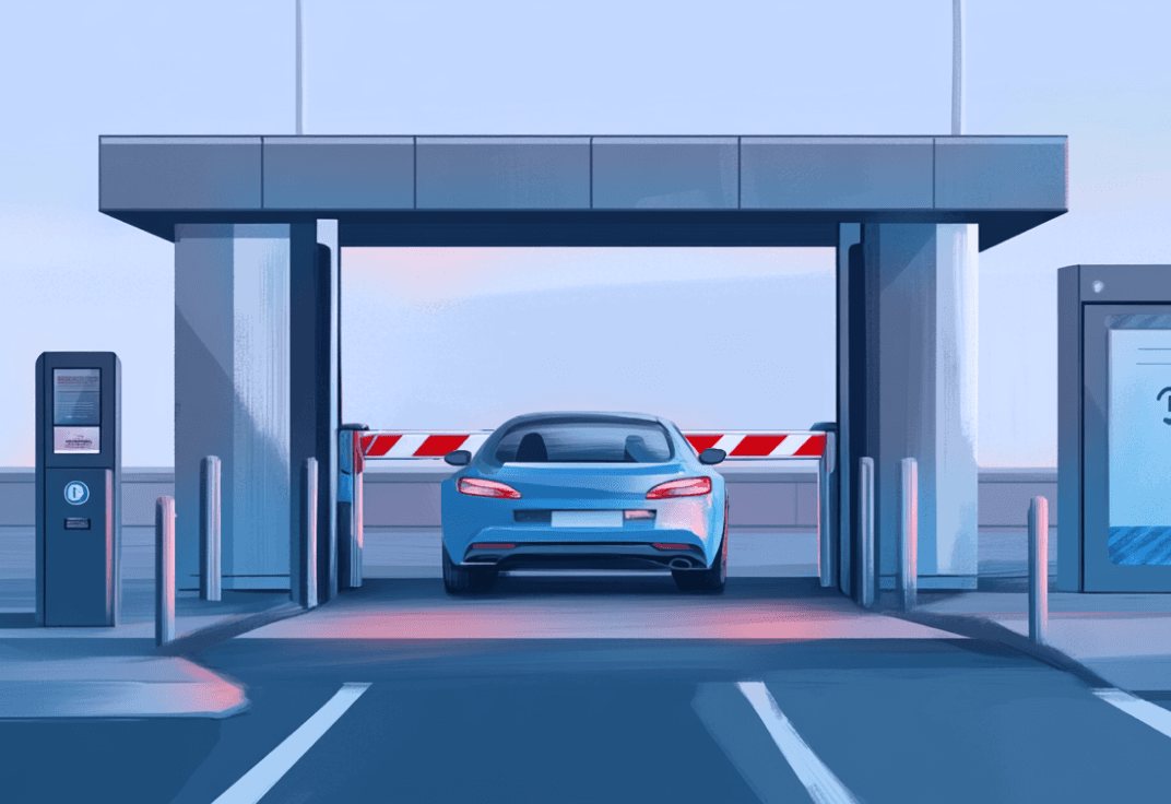 Car going through a car park barrier