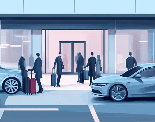 Illustration of cars outside a hotel