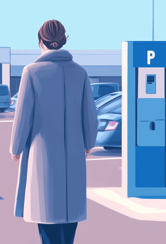 illustration of a woman in a car park