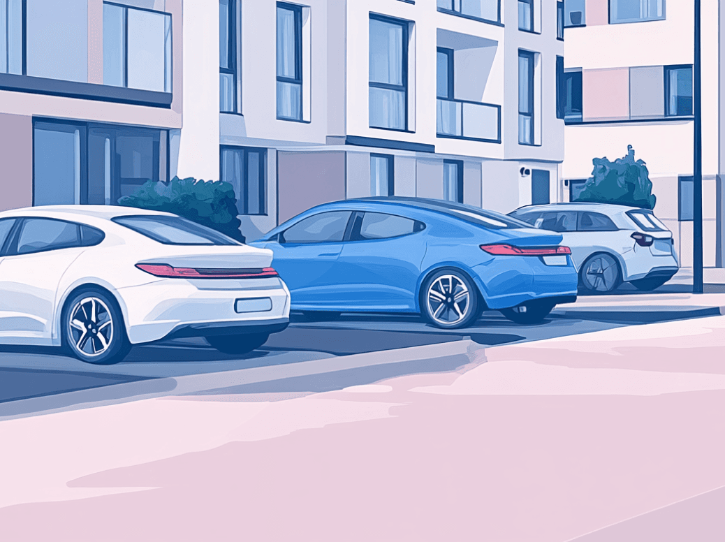 Illustration of cars outside an apartment block