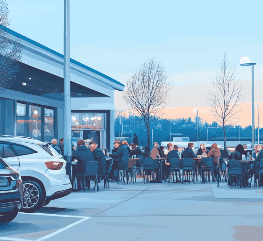 Illustration of a restraunt carpark