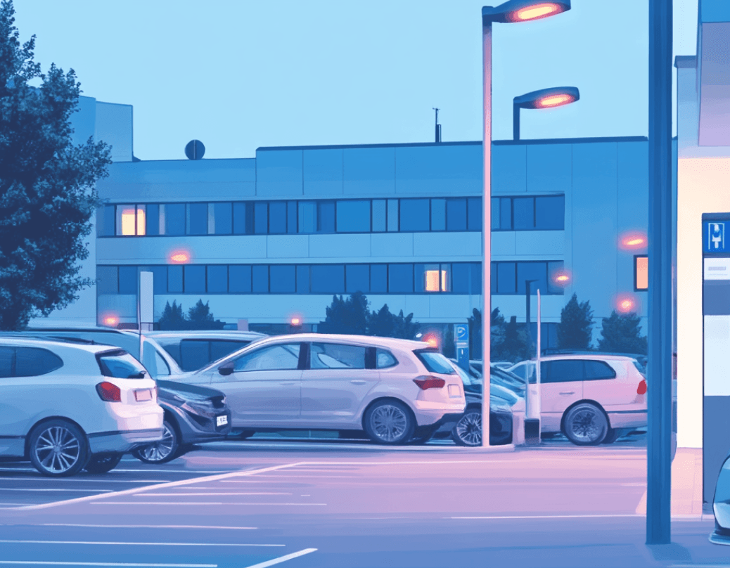 Illustration of a car park at night