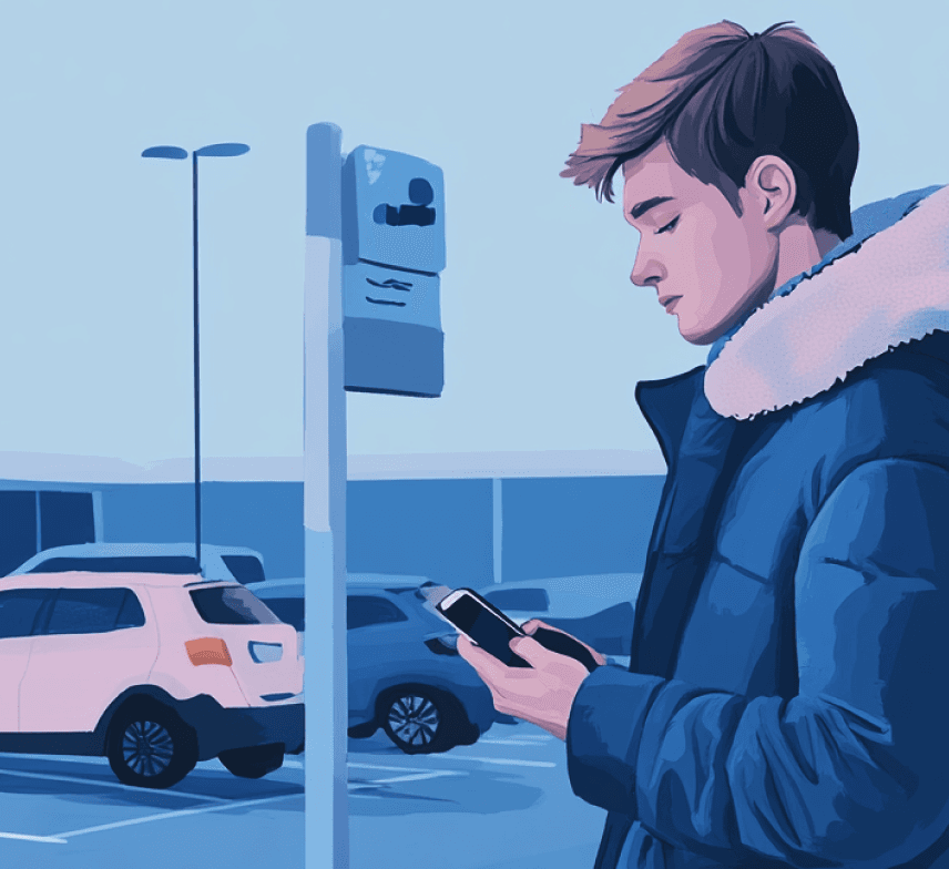 illustration of a man paying for parking on his phone