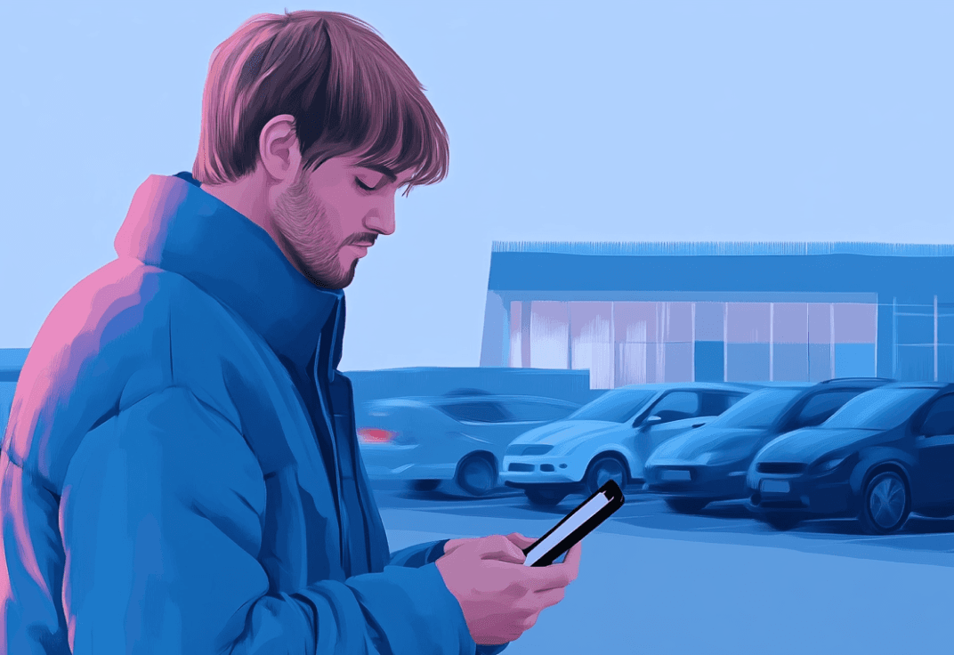 Illustration of a man paying for parking on his phone